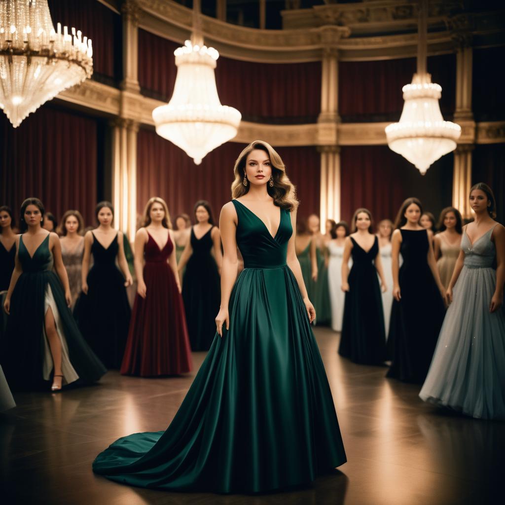 Elegant Woman in Emerald Gown at Glamorous Event