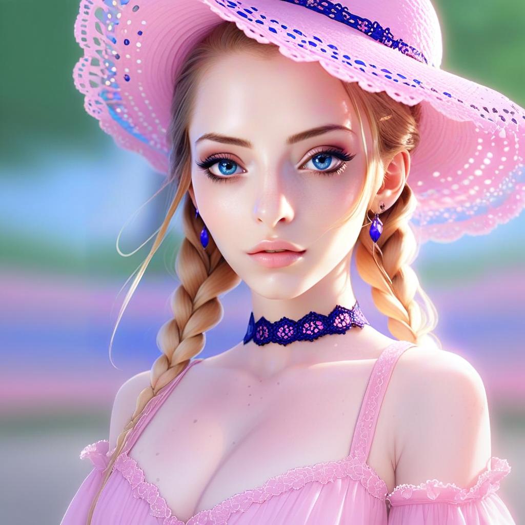 Portrait of a Woman in Pink Lace Dress with Blue Eyes Portrait of a Woman in Pink Lace Dress with Blue Eyes