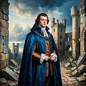 Classical Portrait of 18th Century Man in Castle Ruins