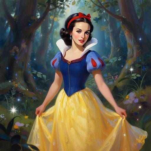 Enchanting Snow White Woman in Classic Costume Digital Illustration