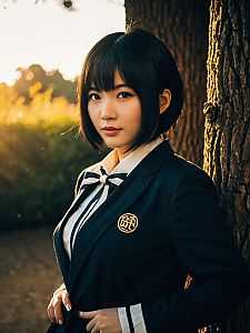Realistic Sumi Nakahara Cosplay Woman in School Uniform Outdoors