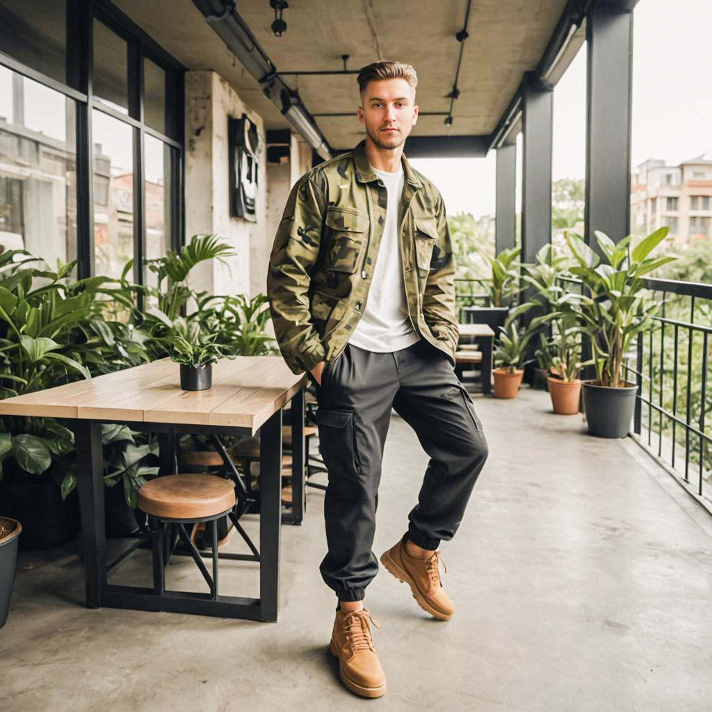 Stylish Young Man in Camouflage Jacket