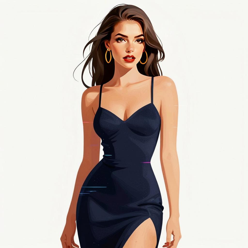 Stylish Woman in Elegant Black Dress Digital Illustration