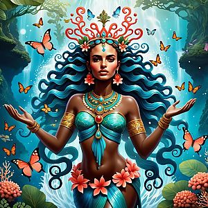 Ethereal Woman with Coral and Turquoise Jewelry