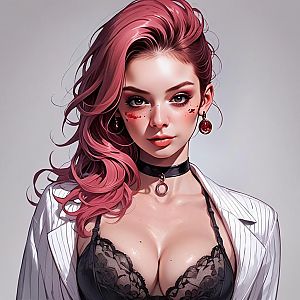 Woman with Pink Hair in Blazer and Choker