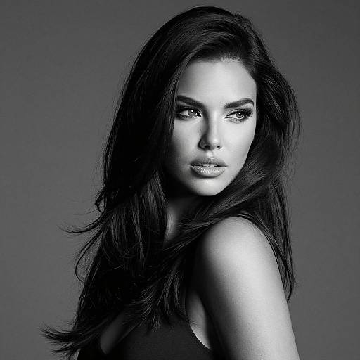 Elegant Black and White Portrait of Woman with Long Hair