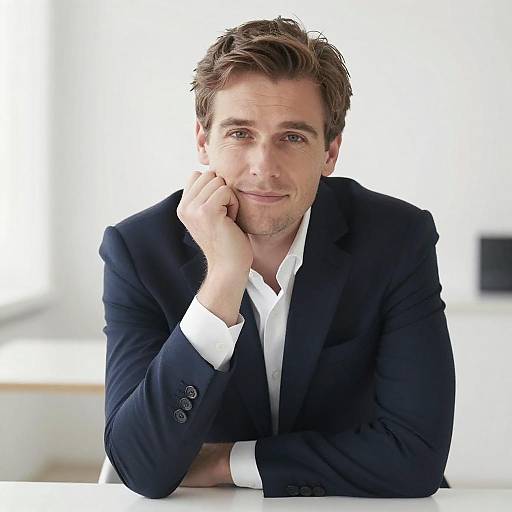 Confident Young Man in Business Suit with Relaxed Pose