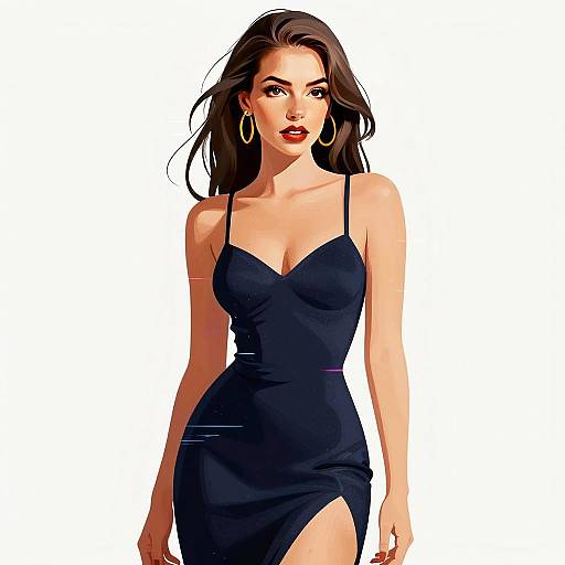 Stylish Woman in Elegant Black Dress Digital Illustration