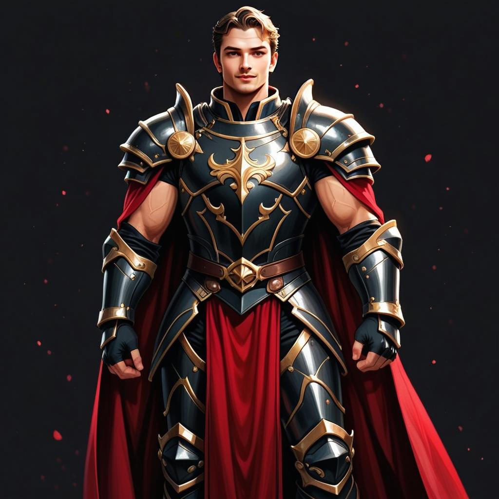 Confident Young Man in Medieval Armor with Red Cape