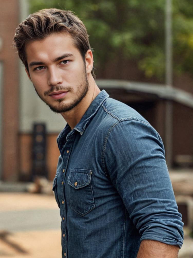 Man in Denim Shirt Outdoors