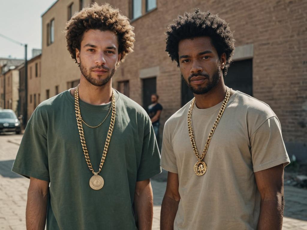 Two Confident Young Men with Afros in Urban Setting