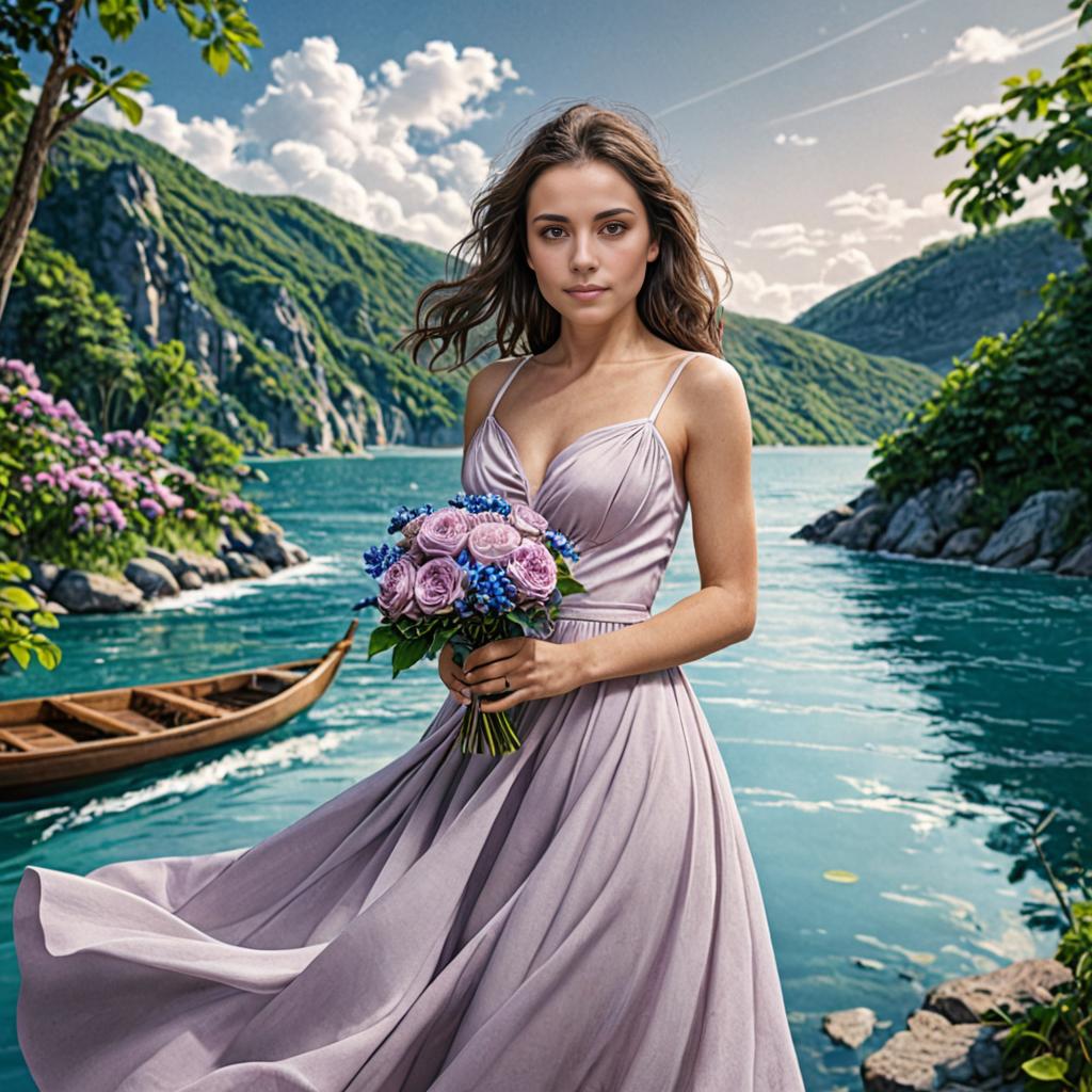 Woman in Lavender Gown by Serene Lake