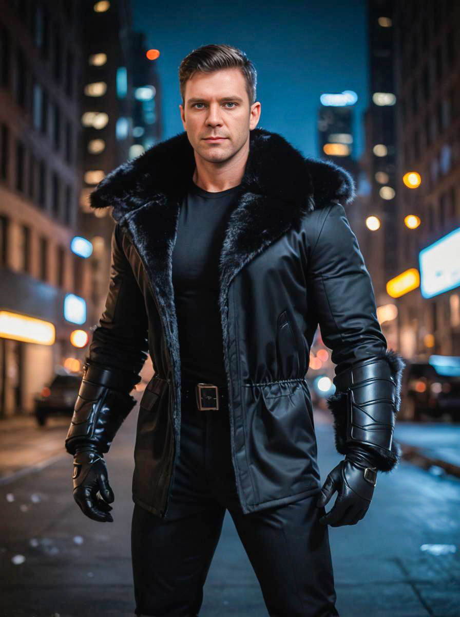 Stylish Man in Fur Costume - Urban Superhero