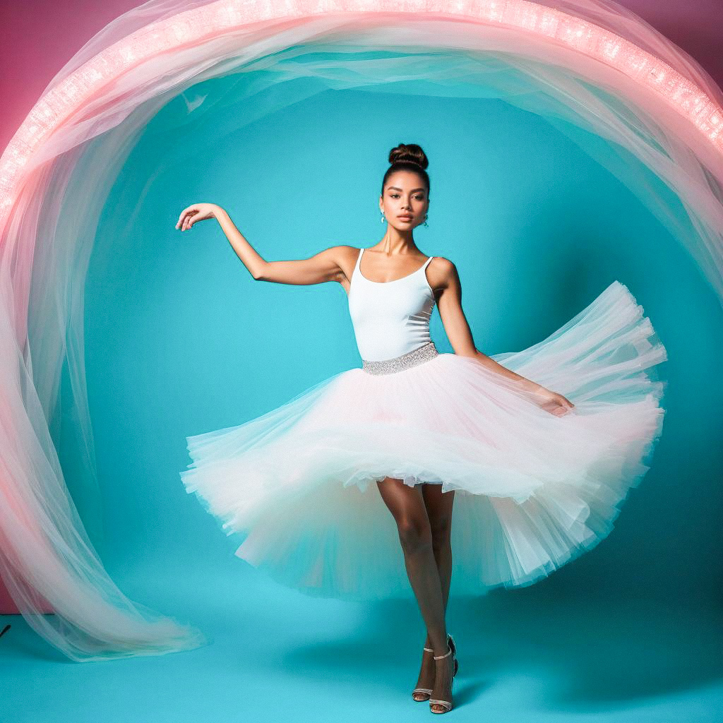 Woman twirling in pastel tulle skirt Woman twirling in pastel tulle skirt