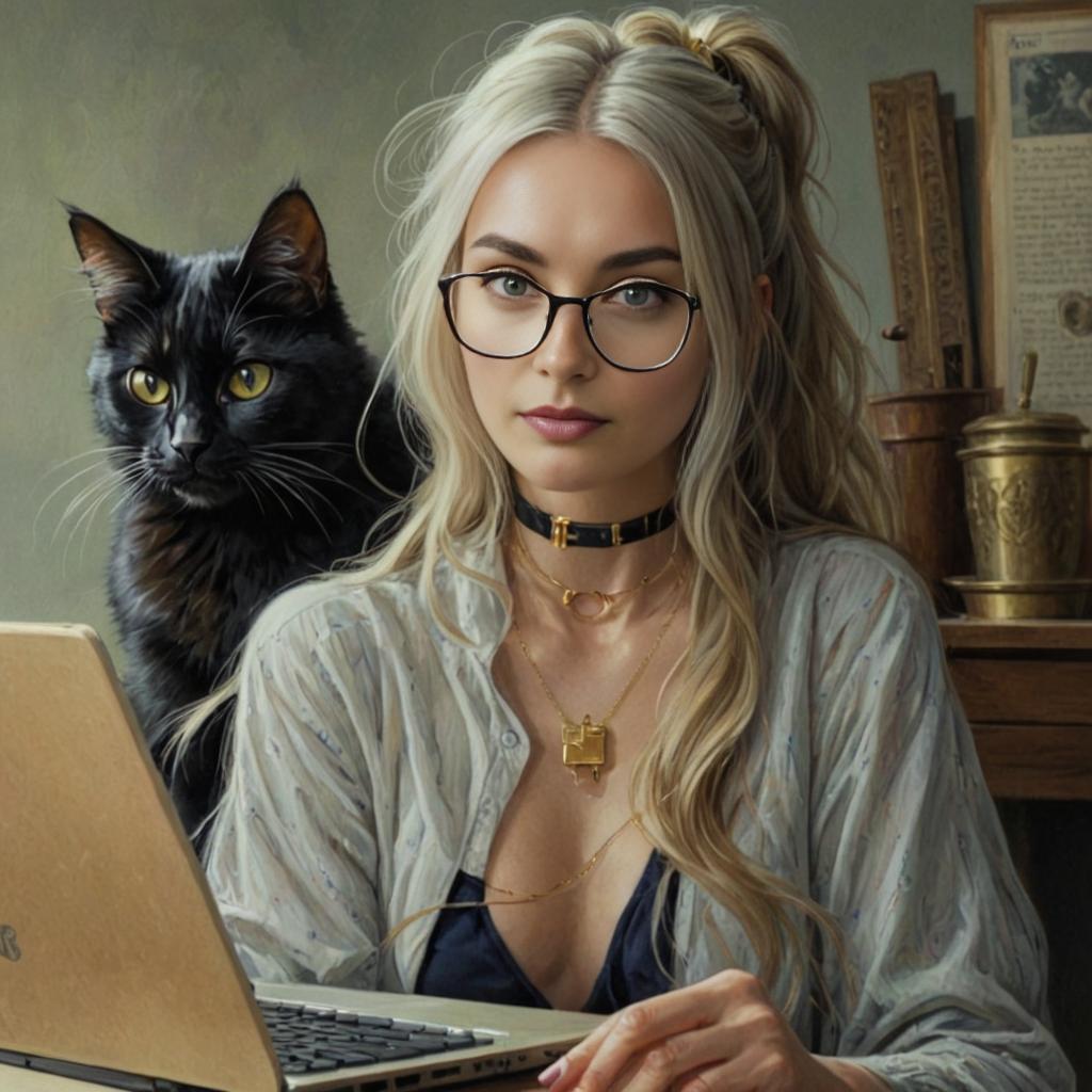 Woman with Laptop and Cat