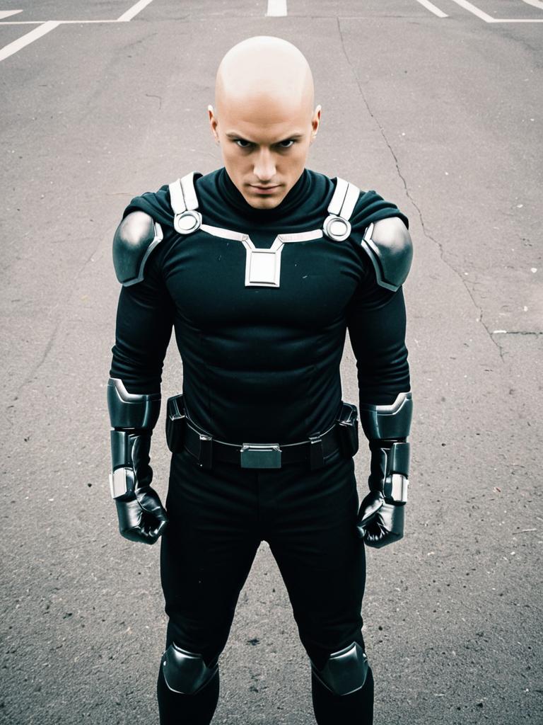 Realistic One Punch Man Blast Cosplay Costume Photo of Bald Man