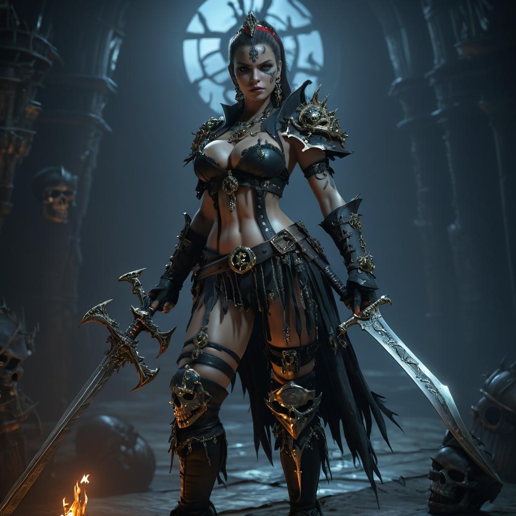 Fierce Warrior Woman in Gothic Setting