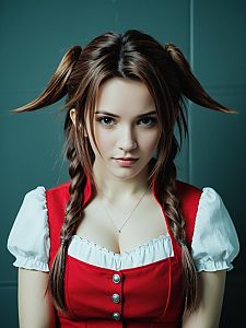Woman in Aerith Cosplay Costume Professional Studio Headshot