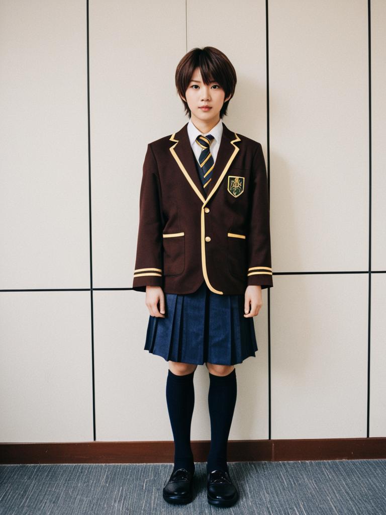 Young Woman in Traditional Japanese School Uniform Standing Indoors