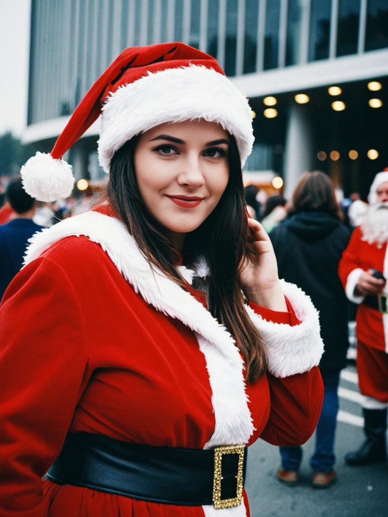 Woman in Santa Suit Costume at Cosplay Festival Portrait