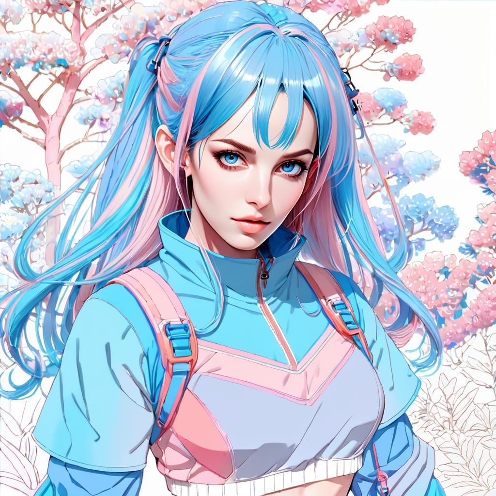 Anime Girl with Pastel Hair in Cherry Blossoms Anime Girl with Pastel Hair in Cherry Blossoms