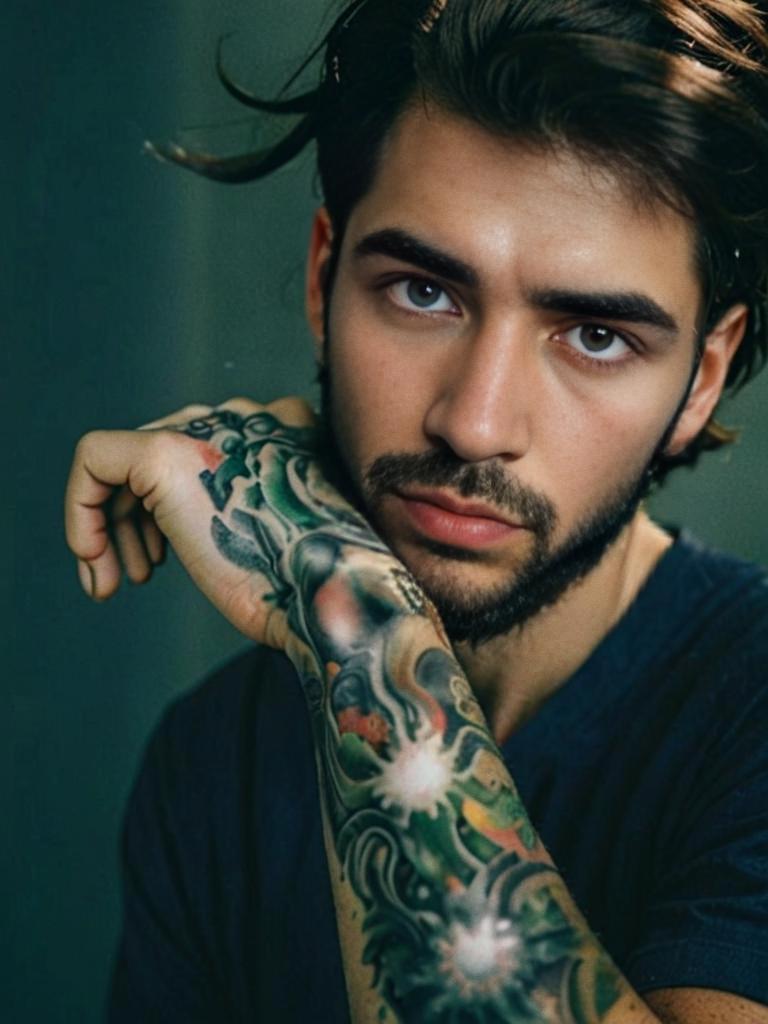 Young Man with Tattoos and Captivating Eyes