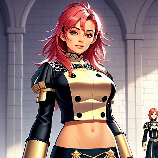 Fire Emblem Inspired Anime Woman in Military-Style Uniform Digital Art