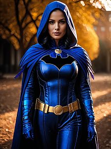 Woman in Realistic Raven DC Comics Cosplay Costume