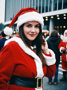 Woman in Santa Suit Costume at Cosplay Festival Portrait
