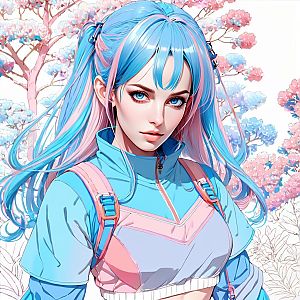 Anime Girl with Pastel Hair in Cherry Blossoms