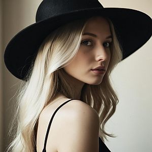 Close-up of Young Woman in Black Hat