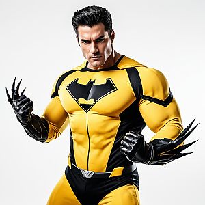 Superhero in Yellow and Black Costume with Claw Gloves