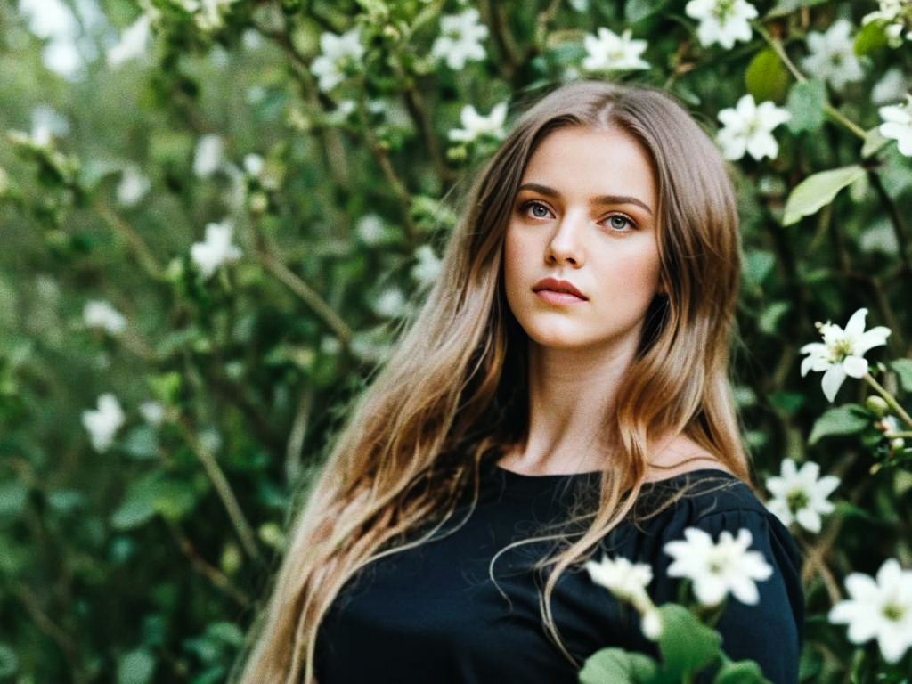 Woman in Nature with Flowers