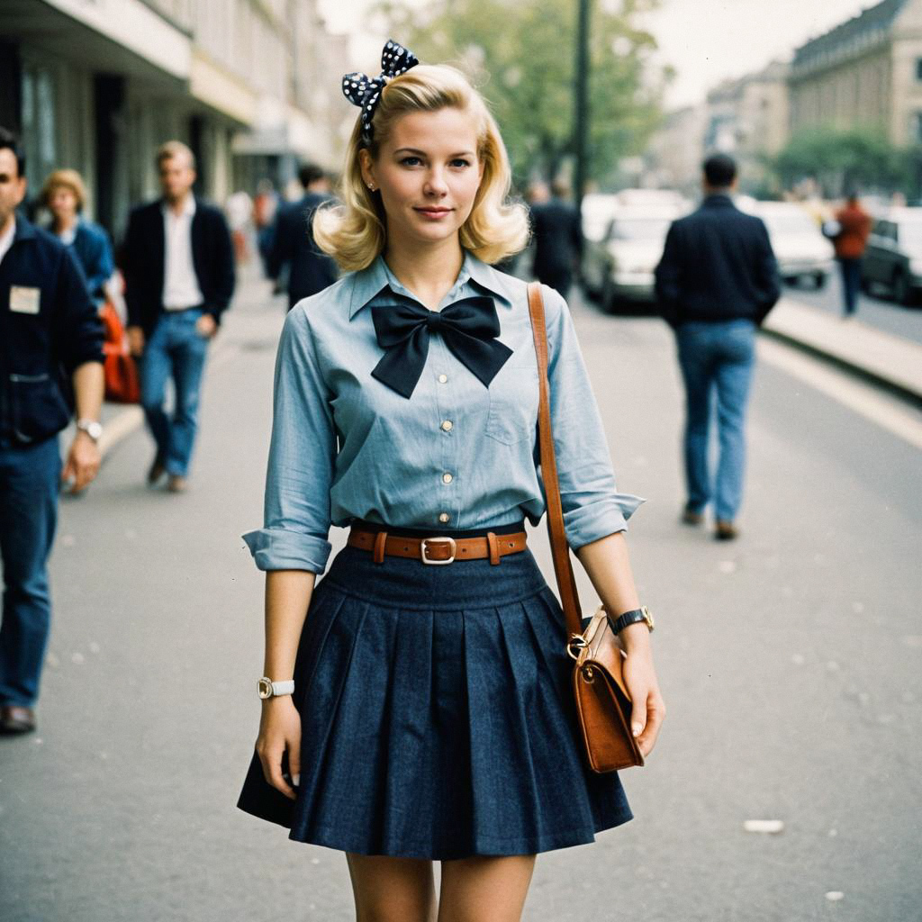 Confident Woman in Retro Fifties Outfit on City Sidewalk Confident Woman in Retro Fifties Outfit on City Sidewalk