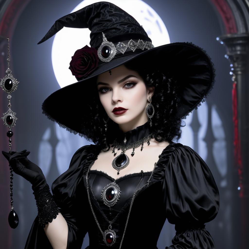 Dramatic Vampire Costume with Full Moon Background