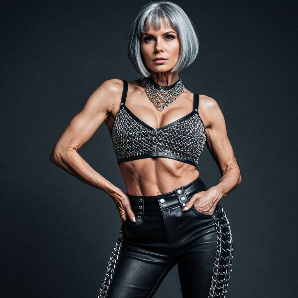 Confident Fit Woman with Silver Hair in Edgy Fashion