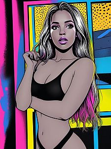 Confident Woman in Black Bikini - Pop Art Style