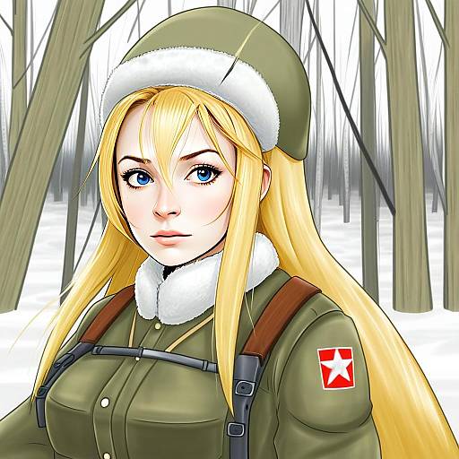 Anime Woman in Winter Military Uniform Inspired by Mosin Nagant