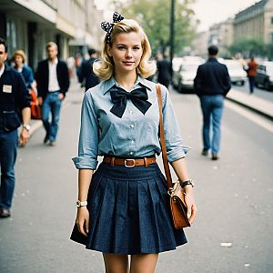Confident Woman in Retro Fifties Outfit on City Sidewalk