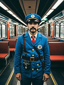 Man in Thomas Train Costume Cosplay Inside Subway Train