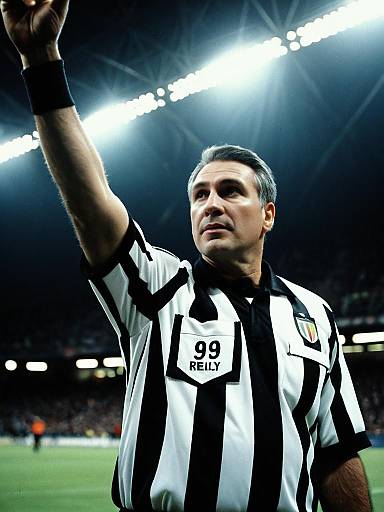 Cinematic Realism Dramatic Low Angle Sports Referee Man in Costume