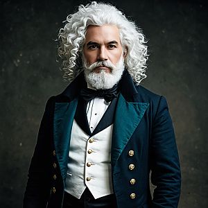 Distinguished Man with Curly White Hair in Vintage Formal Suit