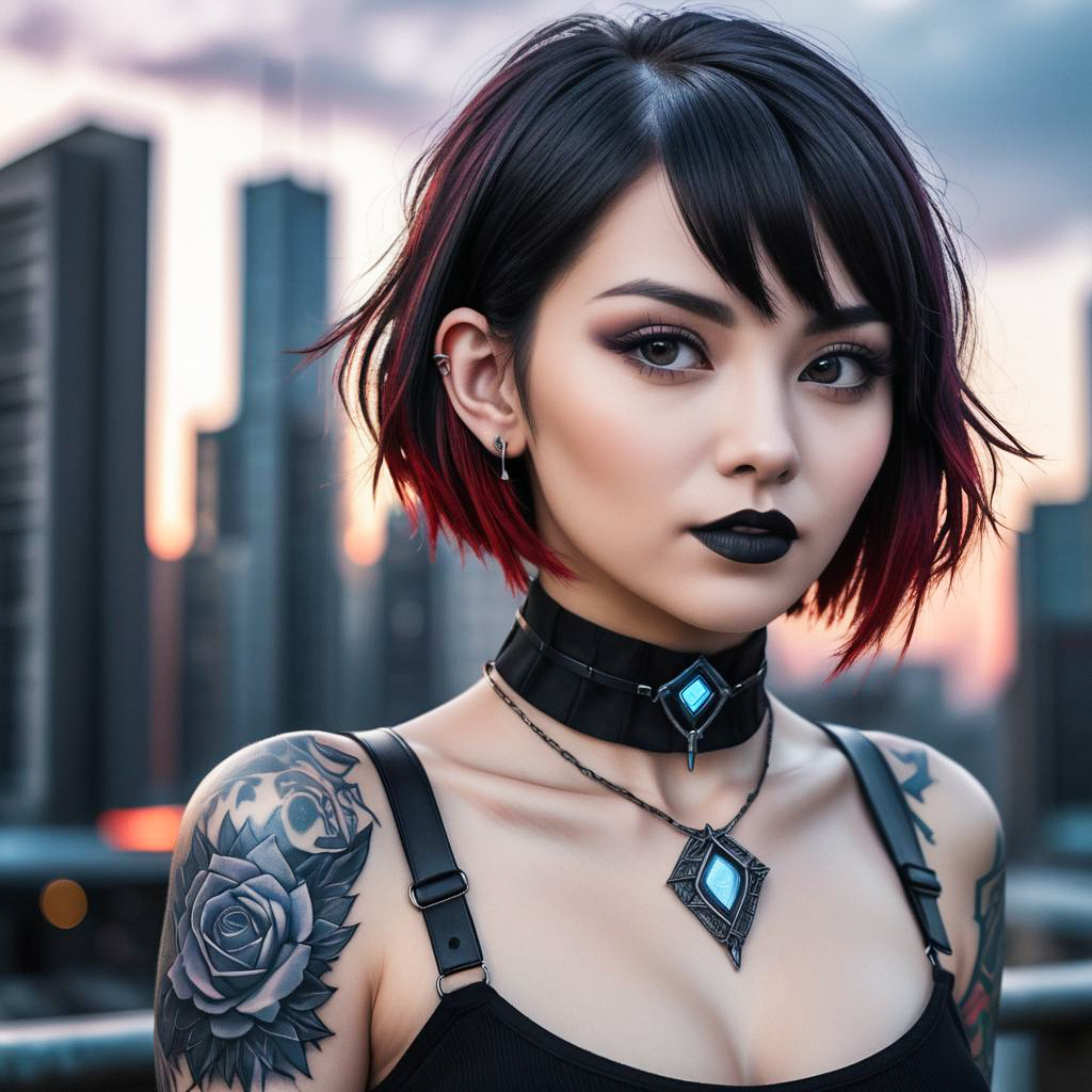 Confident Woman with Gothic Style in Urban Twilight