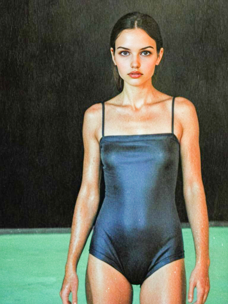 Woman in Dark Swimsuit in Minimalist Setting