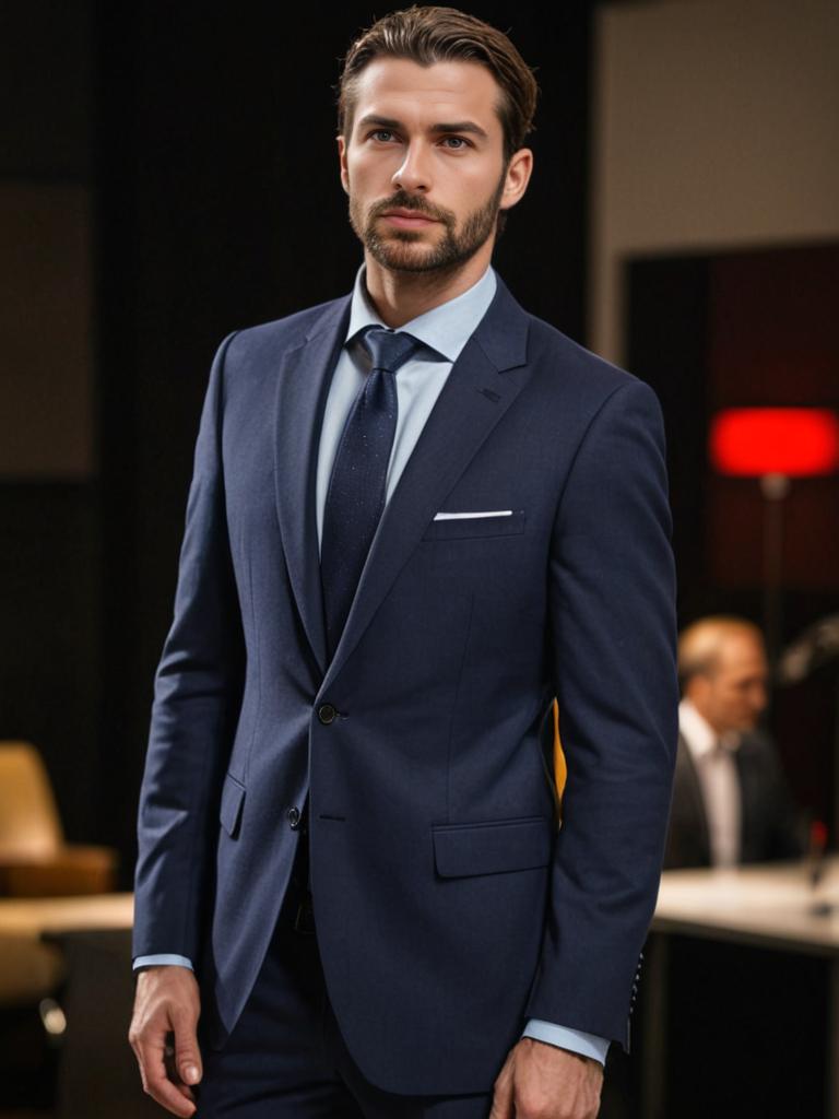 Confident Man in Blue Suit in Office