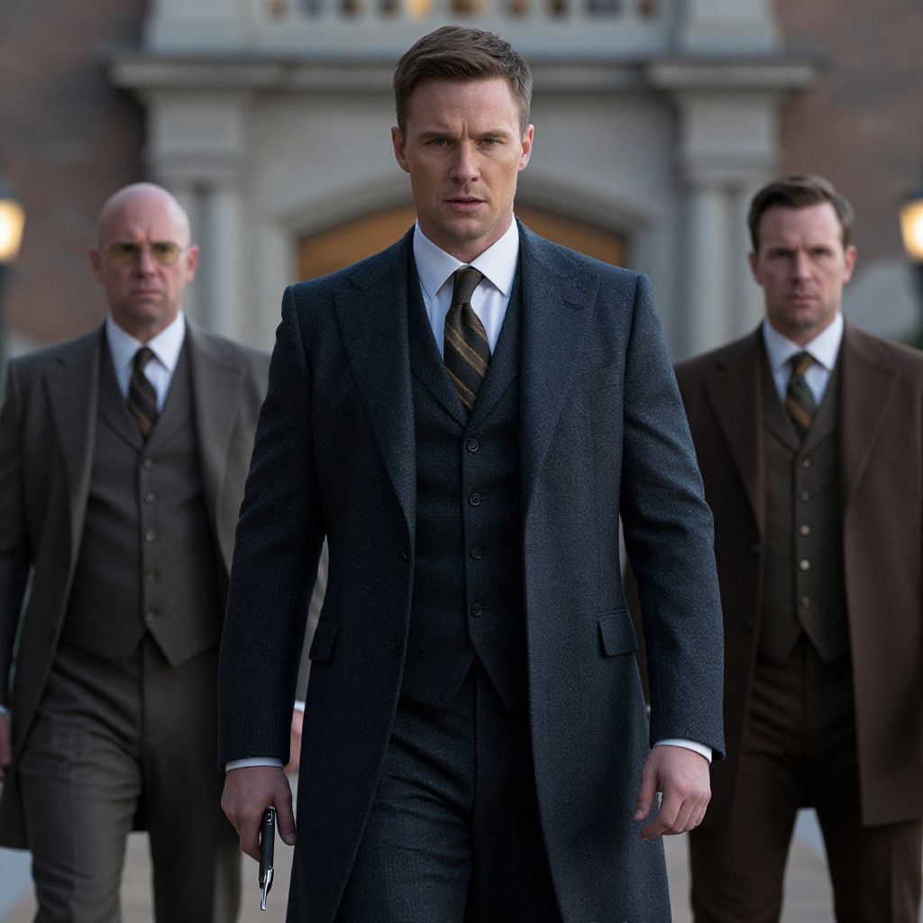 Vintage Style Men in Suits with Overcoat Walking Confidently