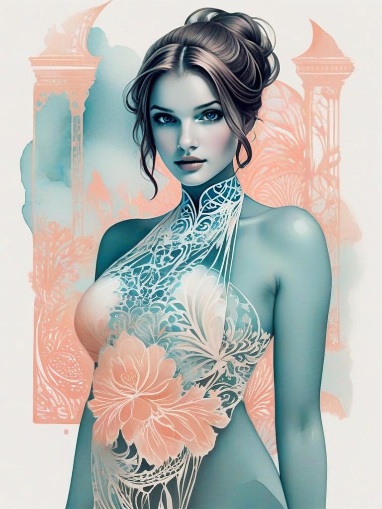 Ethereal Woman with Floral Butterfly Tattoos