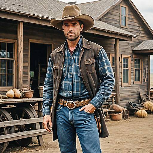 Rugged Cowboy in Classic Western Outfit by Rustic Farmhouse