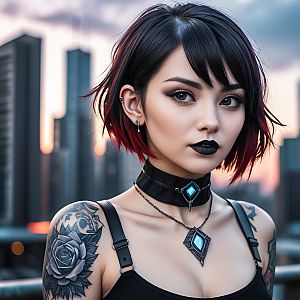 Confident Woman with Gothic Style in Urban Twilight