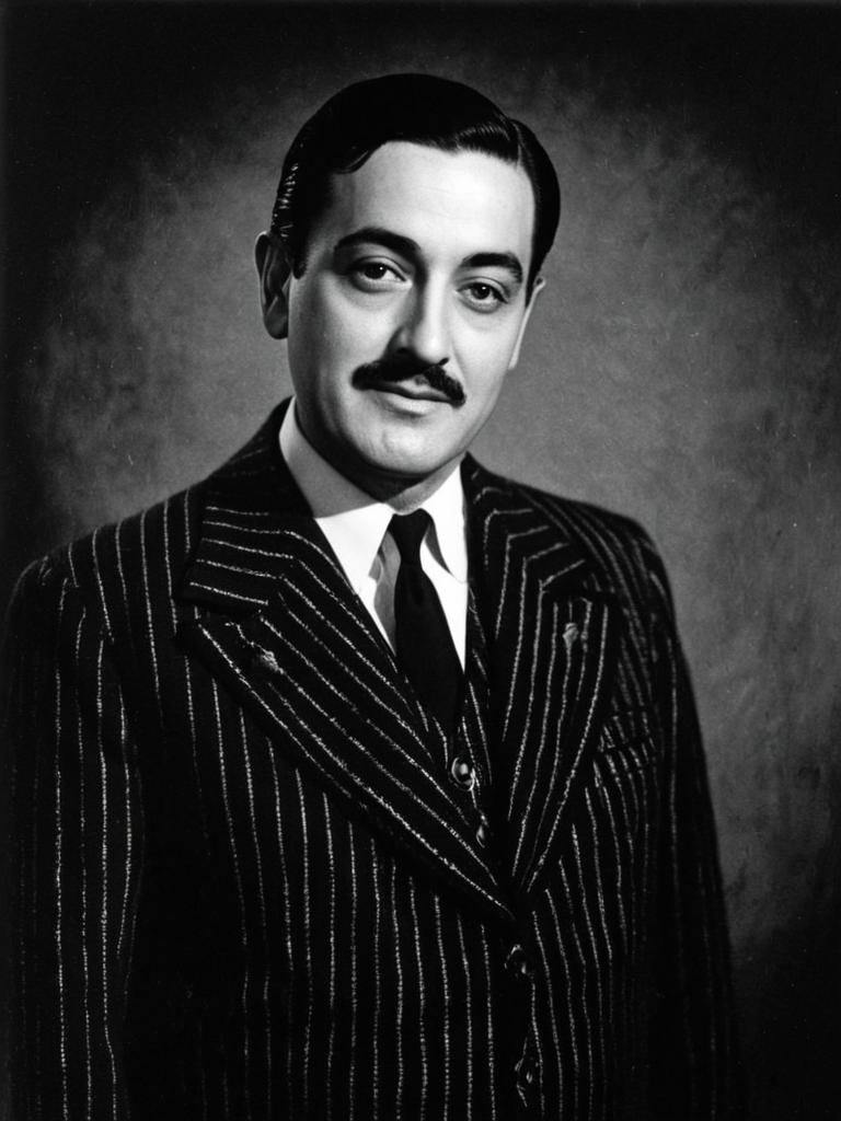 Vintage Gomez Addams Costume Portrait Man in Pinstripe Suit